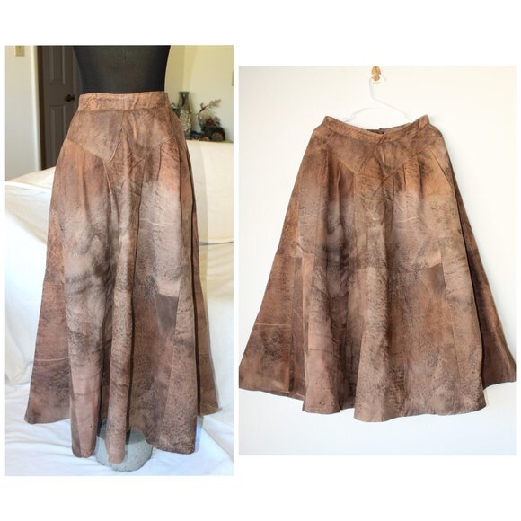 VTG Handmade Leather Midi Skirt Psychedelic pattern Pockets Y2K Cowgirl Size M? - Picture 1 of 12